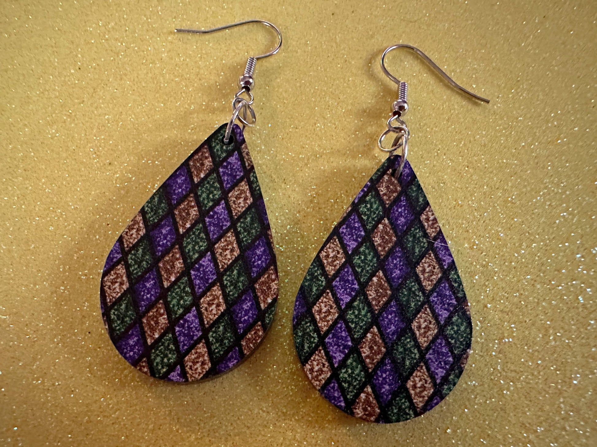 Mardi Gras Earrings: Laser Cut Acrylic Carnival Earrings, Purple, Gold, Green Earrings, New Orleans, Fleur-de-lis, Gifts for Her/Him/Them