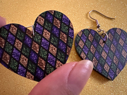 Mardi Gras Earrings: Laser Cut Acrylic Carnival Earrings, Purple, Gold, Green Earrings, New Orleans, Fleur-de-lis, Gifts for Her/Him/Them