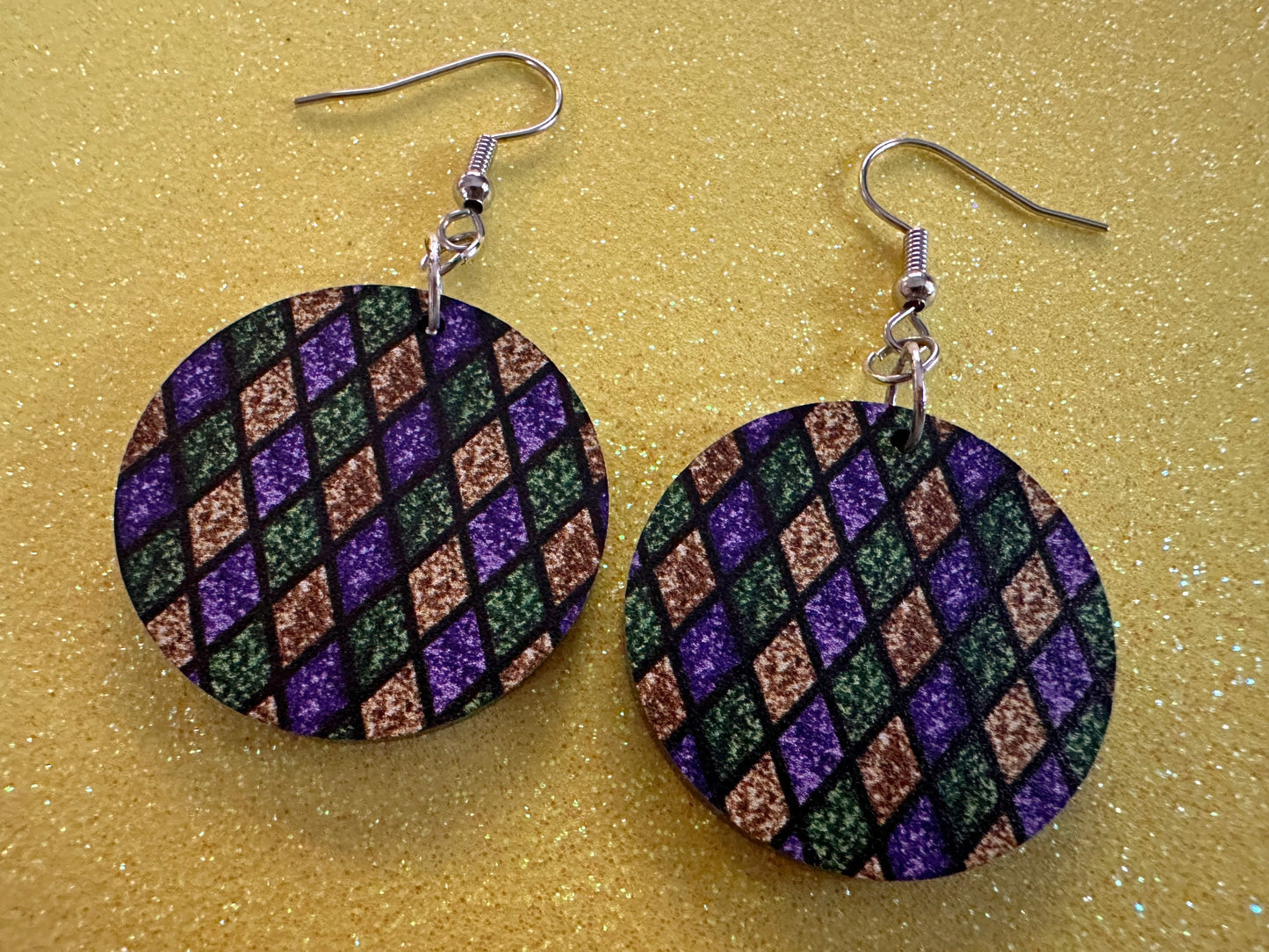 Mardi Gras Earrings: Laser Cut Acrylic Carnival Earrings, Purple, Gold, Green Earrings, New Orleans, Fleur-de-lis, Gifts for Her/Him/Them