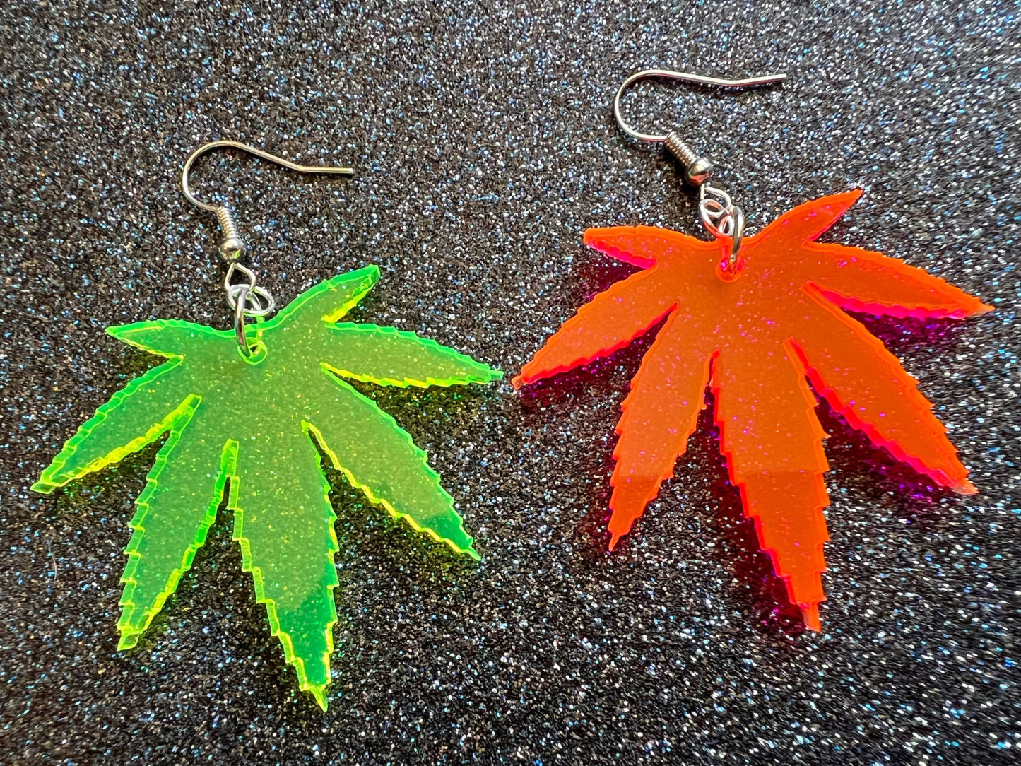 Marijuana Leaf Earrings: Laser Cut Acrylic Weed Leaves, Green Earrings, Plants, 420, Pot, Gag Gift, Novelty, Best Gifts for Her/Him/Them
