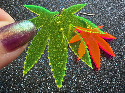 Marijuana Leaf Earrings: Laser Cut Acrylic Weed Leaves, Green Earrings, Plants, 420, Pot, Gag Gift, Novelty, Best Gifts for Her/Him/Them