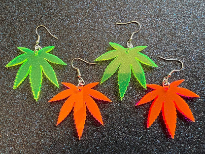 Marijuana Leaf Earrings: Laser Cut Acrylic Weed Leaves, Green Earrings, Plants, 420, Pot, Gag Gift, Novelty, Best Gifts for Her/Him/Them