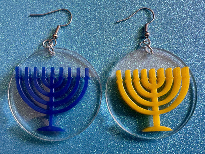 Menorah Earrings: Laser Cut Acrylic Menorahs, Hanukkah, Jewish Celebration, Israel, Candles, Holiday, Festive, Gifts for Her/Him/Them