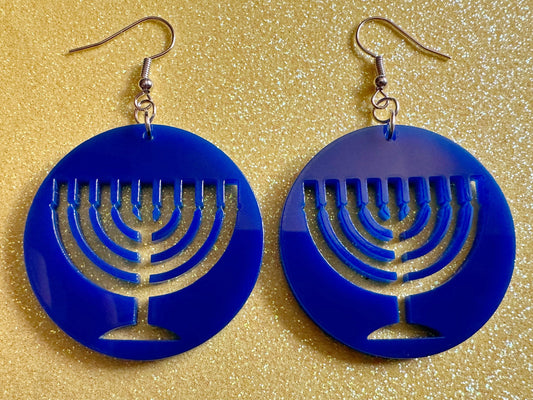 Menorah Earrings: Laser Cut Acrylic Menorahs, Hanukkah, Jewish Celebration, Israel, Candles, Holiday, Festive, Gifts for Her/Him/Them