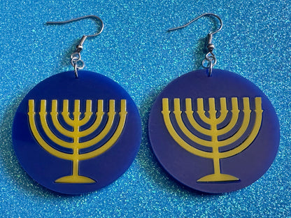 Menorah Earrings: Laser Cut Acrylic Menorahs, Hanukkah, Jewish Celebration, Israel, Candles, Holiday, Festive, Gifts for Her/Him/Them