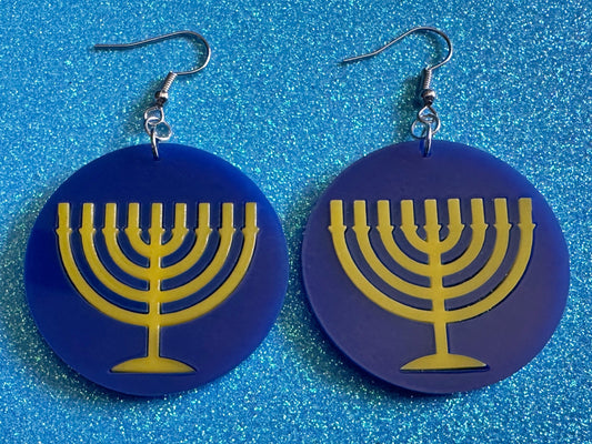 Menorah Earrings: Laser Cut Acrylic Menorahs, Hanukkah, Jewish Celebration, Israel, Candles, Holiday, Festive, Gifts for Her/Him/Them