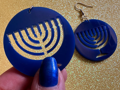 Menorah Earrings: Laser Cut Acrylic Menorahs, Hanukkah, Jewish Celebration, Israel, Candles, Holiday, Festive, Gifts for Her/Him/Them
