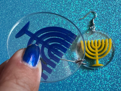 Menorah Earrings: Laser Cut Acrylic Menorahs, Hanukkah, Jewish Celebration, Israel, Candles, Holiday, Festive, Gifts for Her/Him/Them