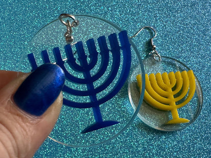 Menorah Earrings: Laser Cut Acrylic Menorahs, Hanukkah, Jewish Celebration, Israel, Candles, Holiday, Festive, Gifts for Her/Him/Them