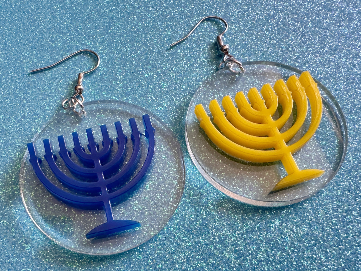 Menorah Earrings: Laser Cut Acrylic Menorahs, Hanukkah, Jewish Celebration, Israel, Candles, Holiday, Festive, Gifts for Her/Him/Them