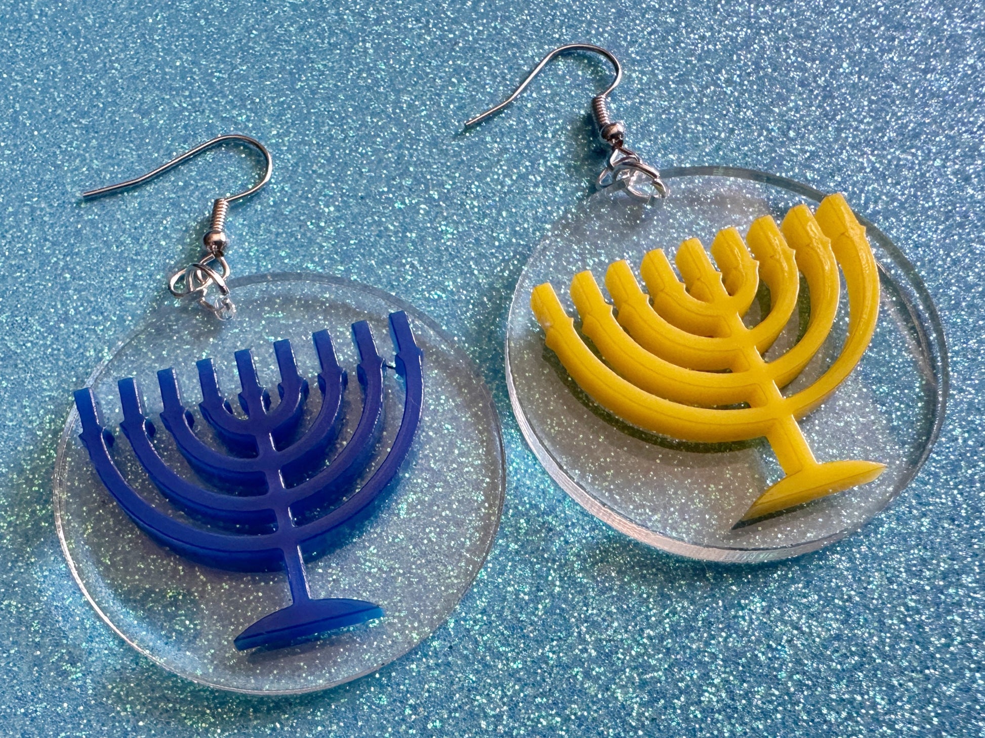 Menorah Earrings: Laser Cut Acrylic Menorahs, Hanukkah, Jewish Celebration, Israel, Candles, Holiday, Festive, Gifts for Her/Him/Them