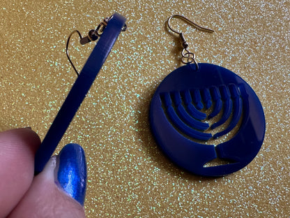Menorah Earrings: Laser Cut Acrylic Menorahs, Hanukkah, Jewish Celebration, Israel, Candles, Holiday, Festive, Gifts for Her/Him/Them