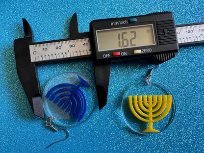 Menorah Earrings: Laser Cut Acrylic Menorahs, Hanukkah, Jewish Celebration, Israel, Candles, Holiday, Festive, Gifts for Her/Him/Them