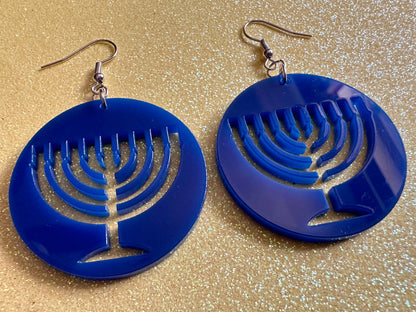 Menorah Earrings: Laser Cut Acrylic Menorahs, Hanukkah, Jewish Celebration, Israel, Candles, Holiday, Festive, Gifts for Her/Him/Them