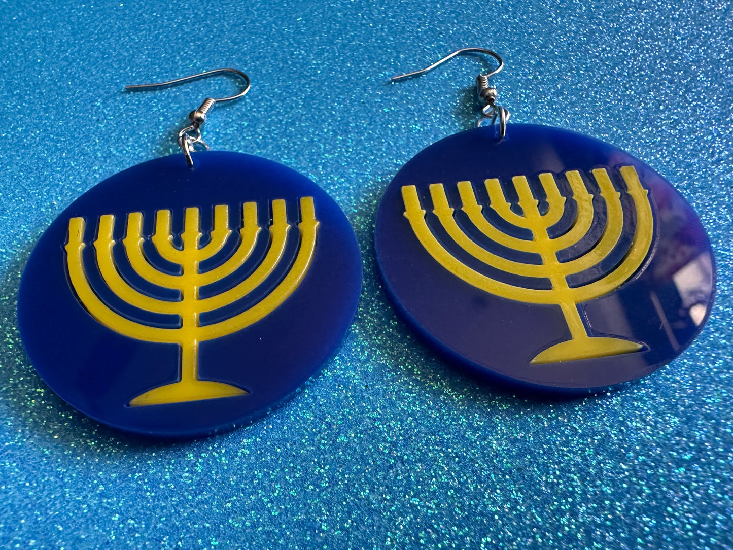 Menorah Earrings: Laser Cut Acrylic Menorahs, Hanukkah, Jewish Celebration, Israel, Candles, Holiday, Festive, Gifts for Her/Him/Them