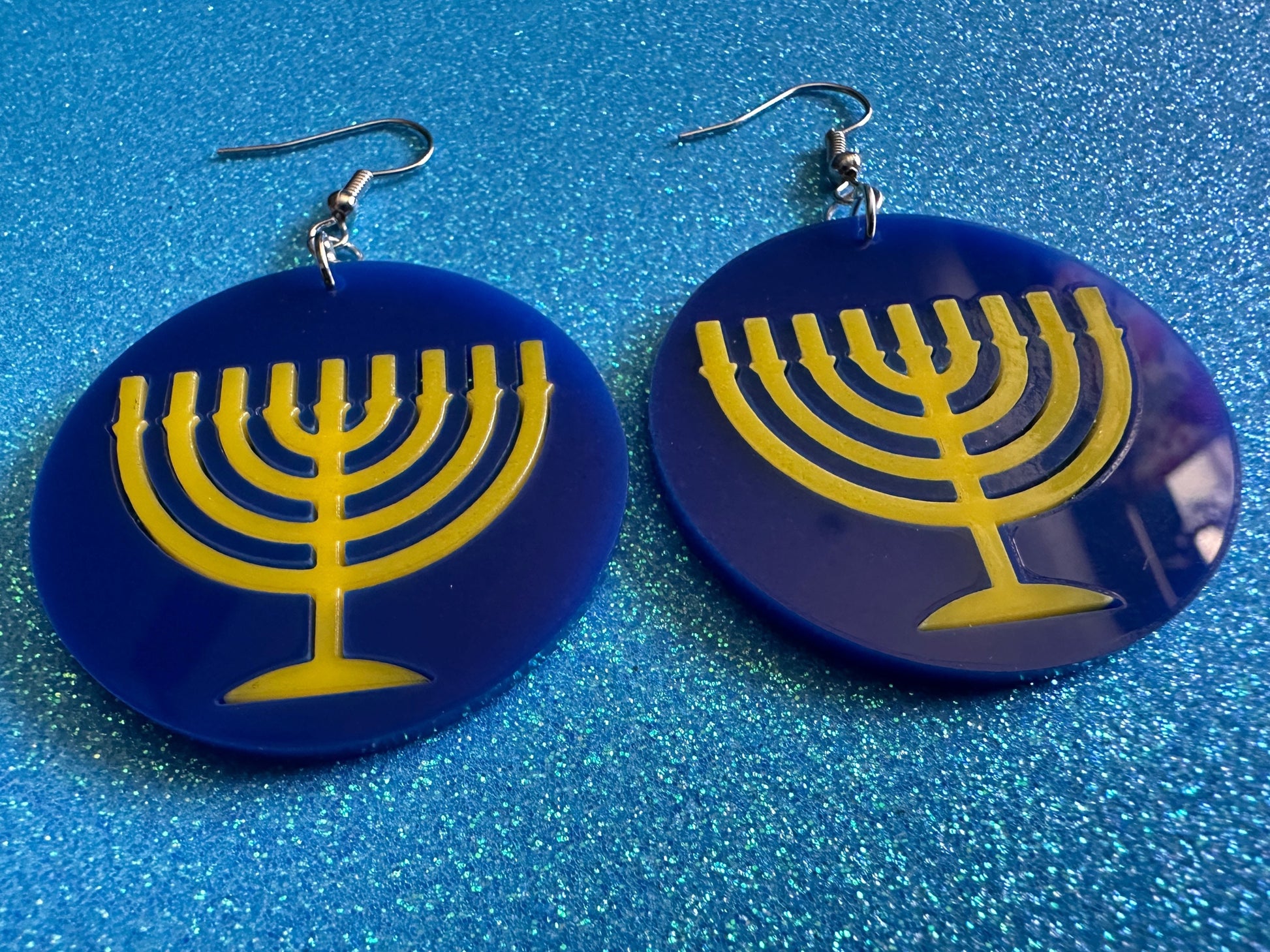 Menorah Earrings: Laser Cut Acrylic Menorahs, Hanukkah, Jewish Celebration, Israel, Candles, Holiday, Festive, Gifts for Her/Him/Them
