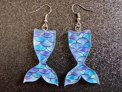 Mermaid Tail Earrings: Lase Cut Acrylic Mermaid Tails, Mermaid Scales, Mermaids, Ocean, Aquatic, Magic, Novelty, Best Gifts for Her/Him/Them