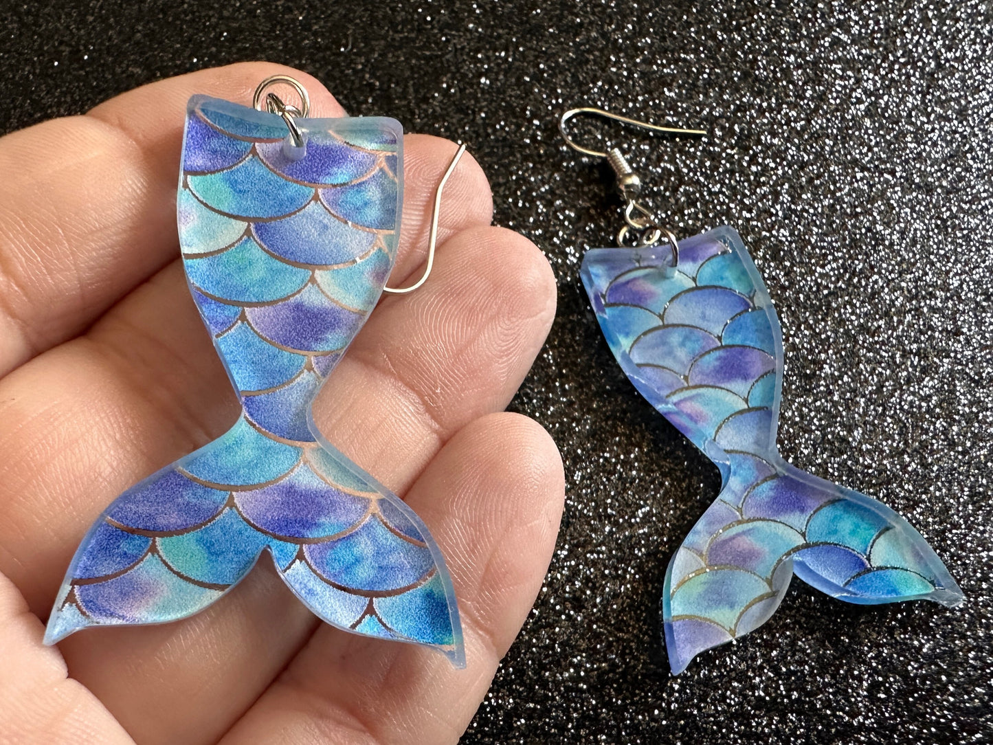 Mermaid Tail Earrings: Lase Cut Acrylic Mermaid Tails, Mermaid Scales, Mermaids, Ocean, Aquatic, Magic, Novelty, Best Gifts for Her/Him/Them