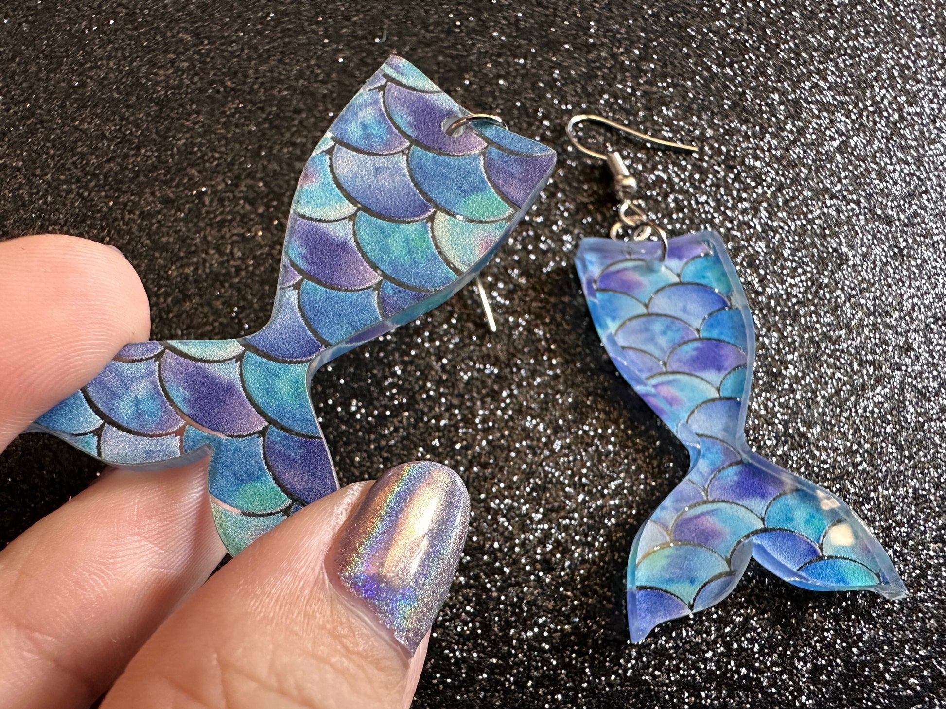 Mermaid Tail Earrings: Lase Cut Acrylic Mermaid Tails, Mermaid Scales, Mermaids, Ocean, Aquatic, Magic, Novelty, Best Gifts for Her/Him/Them