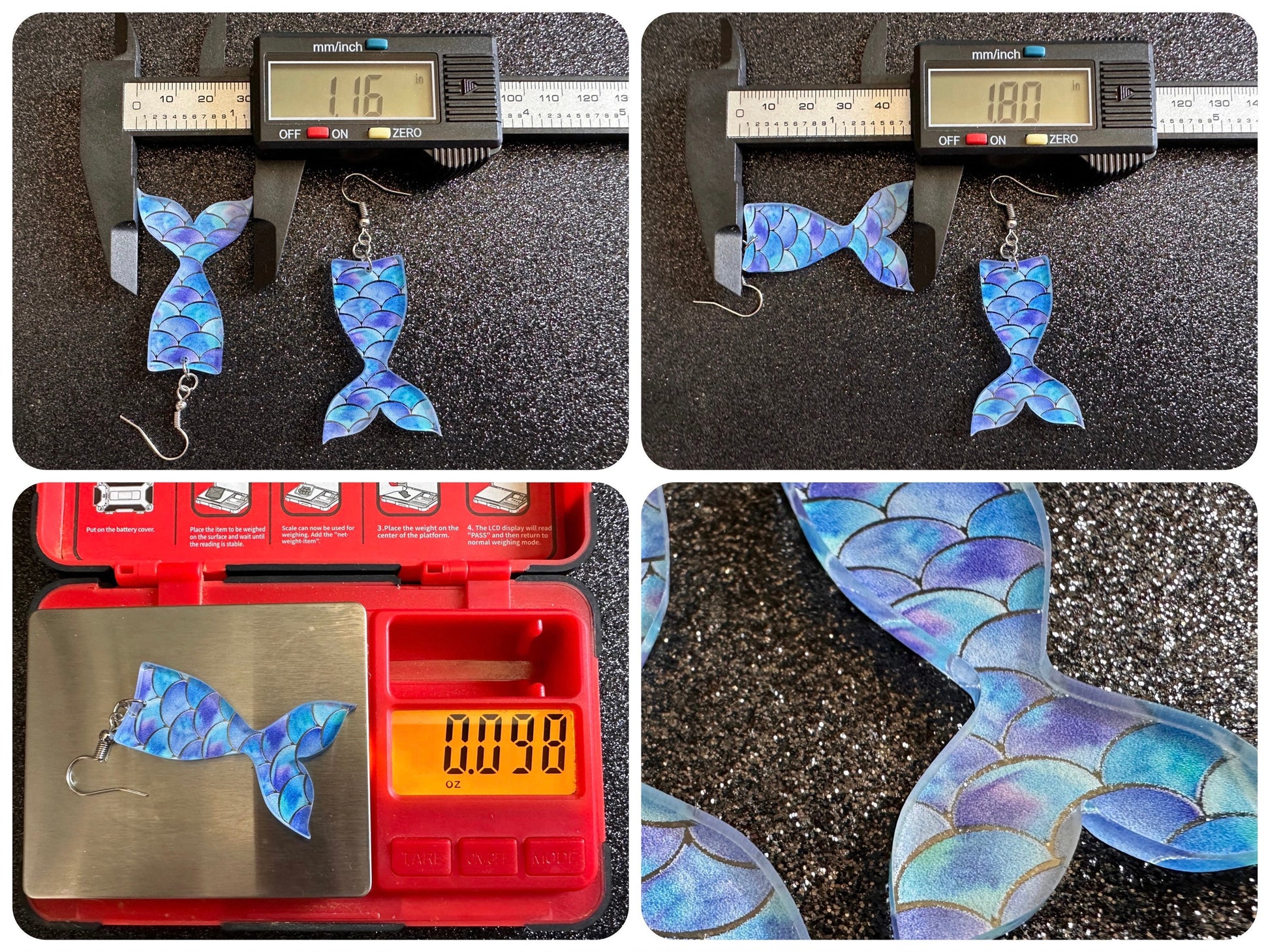 Mermaid Tail Earrings: Lase Cut Acrylic Mermaid Tails, Mermaid Scales, Mermaids, Ocean, Aquatic, Magic, Novelty, Best Gifts for Her/Him/Them