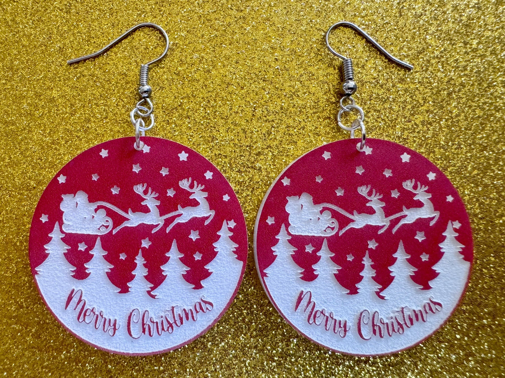 Merry Christmas Earrings: Laser Cut Acrylic Xmas Earrings, X-mas, Winter Holidays, Santa Claus, Snow, Presents, Best Gifts for Her/Him/Them