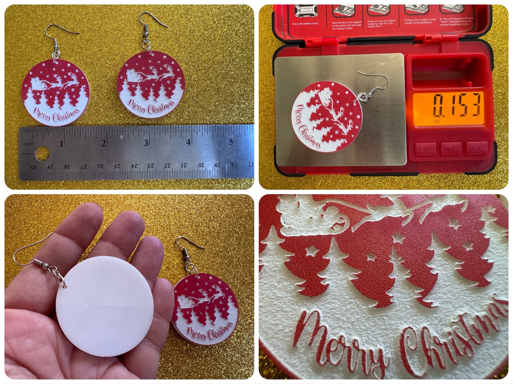 Merry Christmas Earrings: Laser Cut Acrylic Xmas Earrings, X-mas, Winter Holidays, Santa Claus, Snow, Presents, Best Gifts for Her/Him/Them