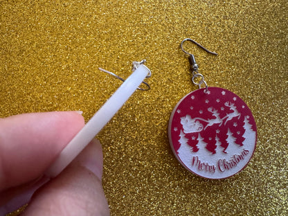 Merry Christmas Earrings: Laser Cut Acrylic Xmas Earrings, X-mas, Winter Holidays, Santa Claus, Snow, Presents, Best Gifts for Her/Him/Them