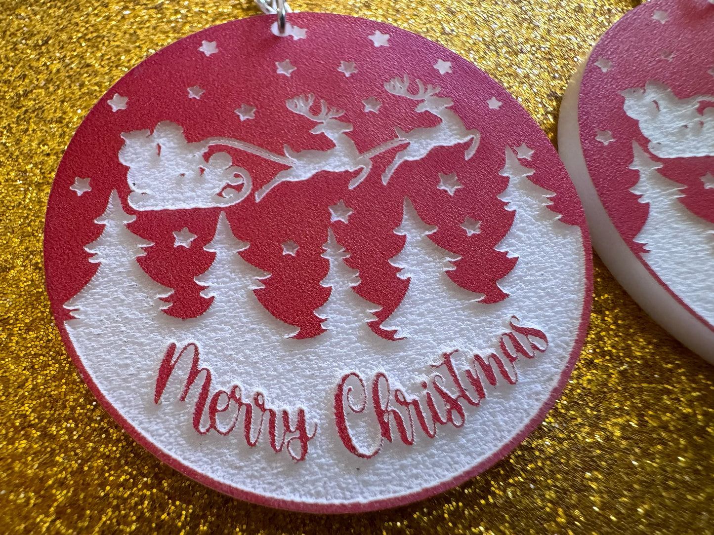 Merry Christmas Earrings: Laser Cut Acrylic Xmas Earrings, X-mas, Winter Holidays, Santa Claus, Snow, Presents, Best Gifts for Her/Him/Them