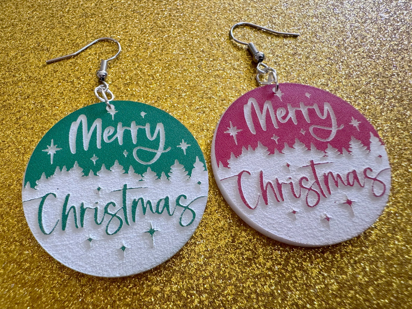 Merry Christmas Earrings: Laser Cut Acrylic Xmas Earrings, X-mas, Winter Holidays, Santa Claus, Snow, Presents, Best Gifts for Her/Him/Them