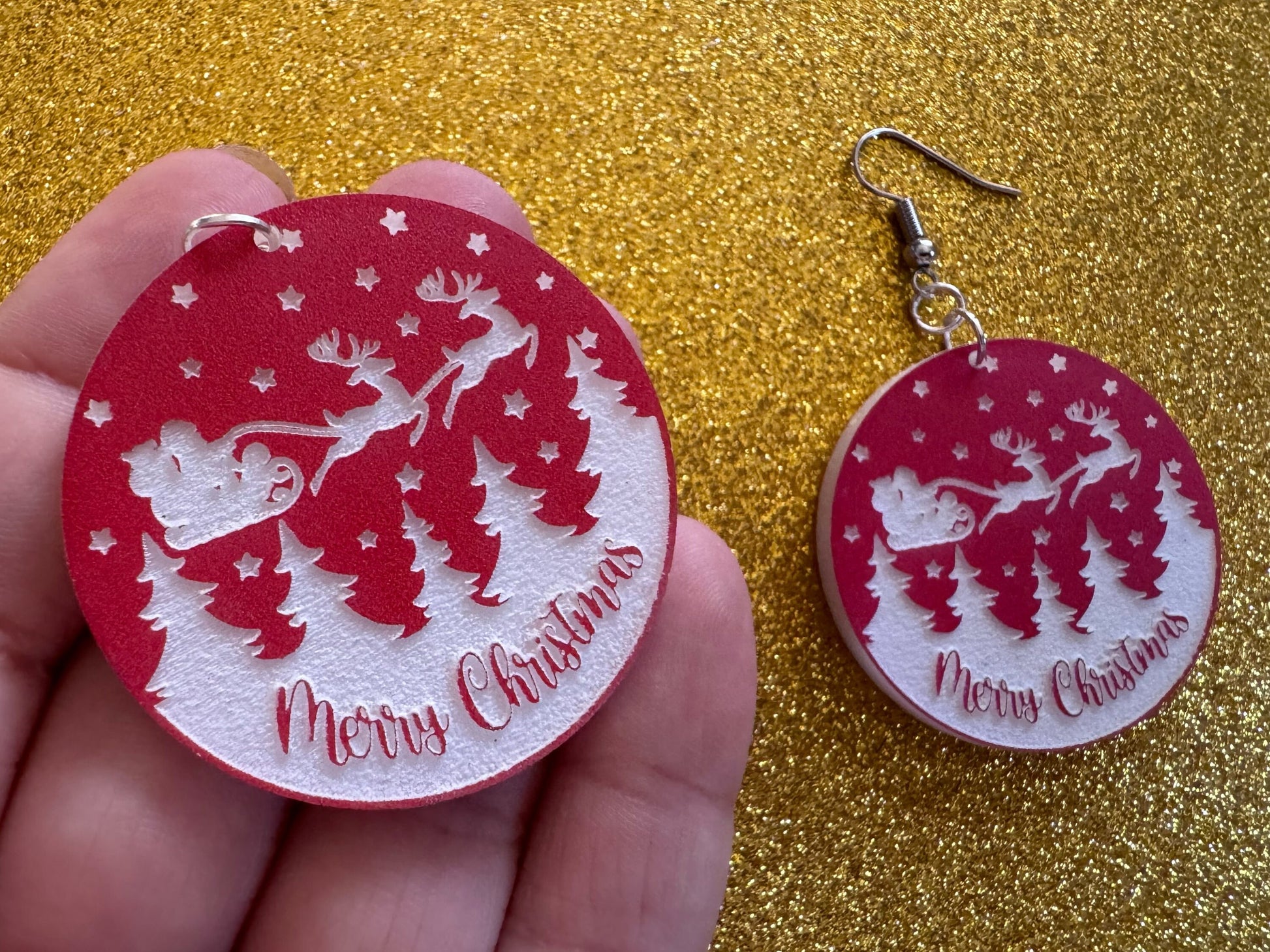 Merry Christmas Earrings: Laser Cut Acrylic Xmas Earrings, X-mas, Winter Holidays, Santa Claus, Snow, Presents, Best Gifts for Her/Him/Them