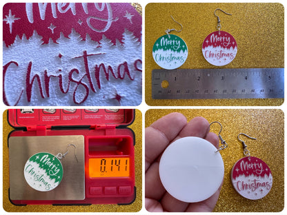 Merry Christmas Earrings: Laser Cut Acrylic Xmas Earrings, X-mas, Winter Holidays, Santa Claus, Snow, Presents, Best Gifts for Her/Him/Them