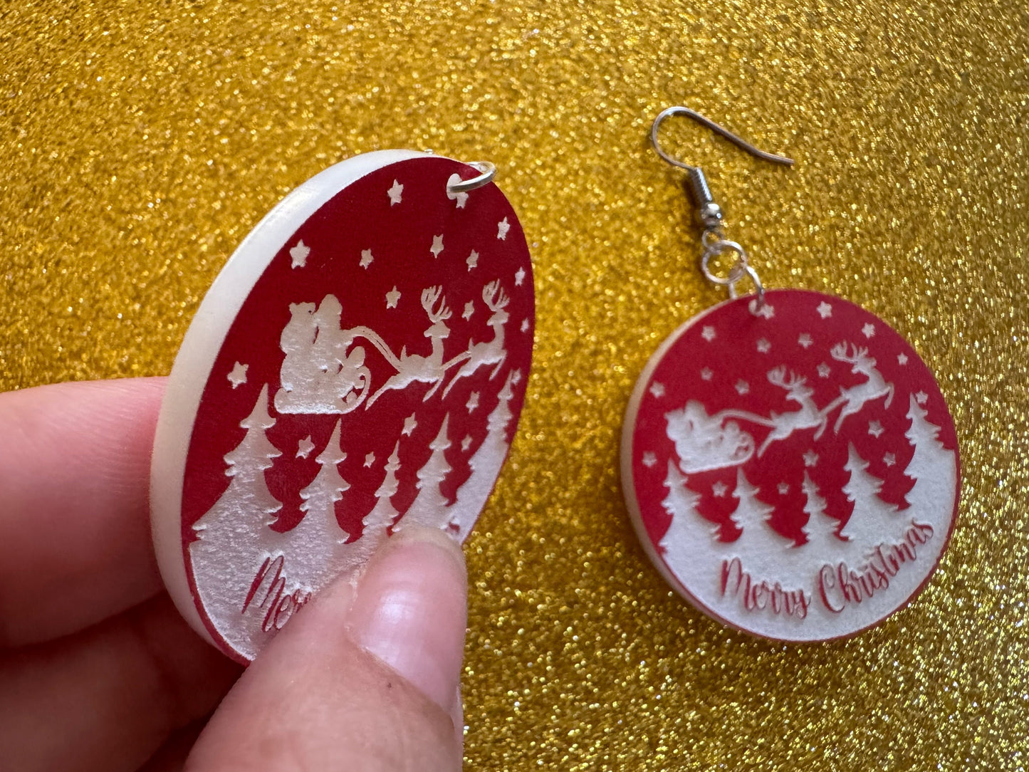 Merry Christmas Earrings: Laser Cut Acrylic Xmas Earrings, X-mas, Winter Holidays, Santa Claus, Snow, Presents, Best Gifts for Her/Him/Them