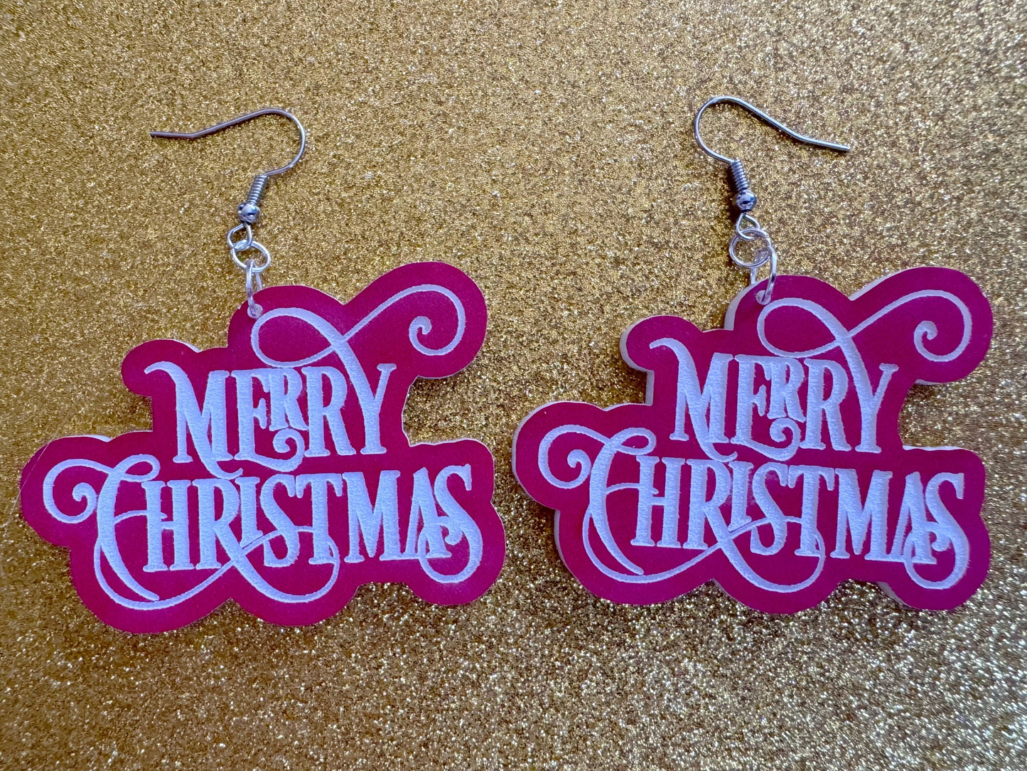Merry Christmas Earrings: Laser Cut Acrylic Xmas Text Earrings, X-mas, Winter Holidays, Santa Claus, Presents, Best Gifts for Her/Him/Them