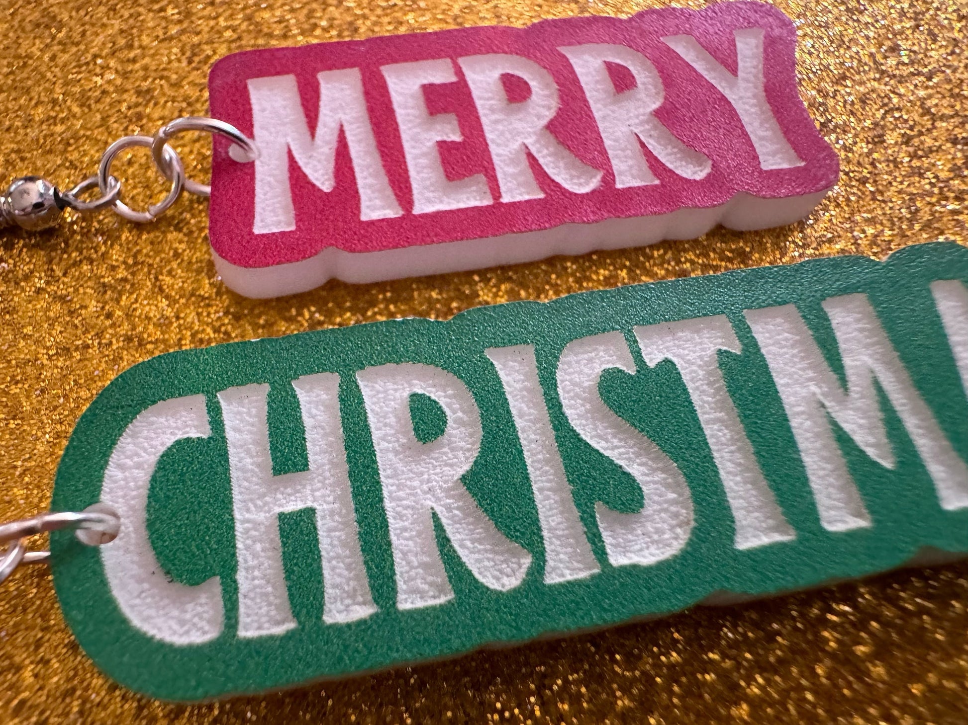Merry Christmas Earrings: Laser Cut Acrylic Xmas Text Earrings, X-mas, Winter Holidays, Santa Claus, Presents, Best Gifts for Her/Him/Them