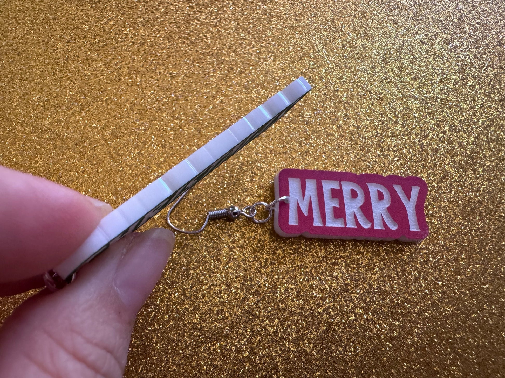 Merry Christmas Earrings: Laser Cut Acrylic Xmas Text Earrings, X-mas, Winter Holidays, Santa Claus, Presents, Best Gifts for Her/Him/Them