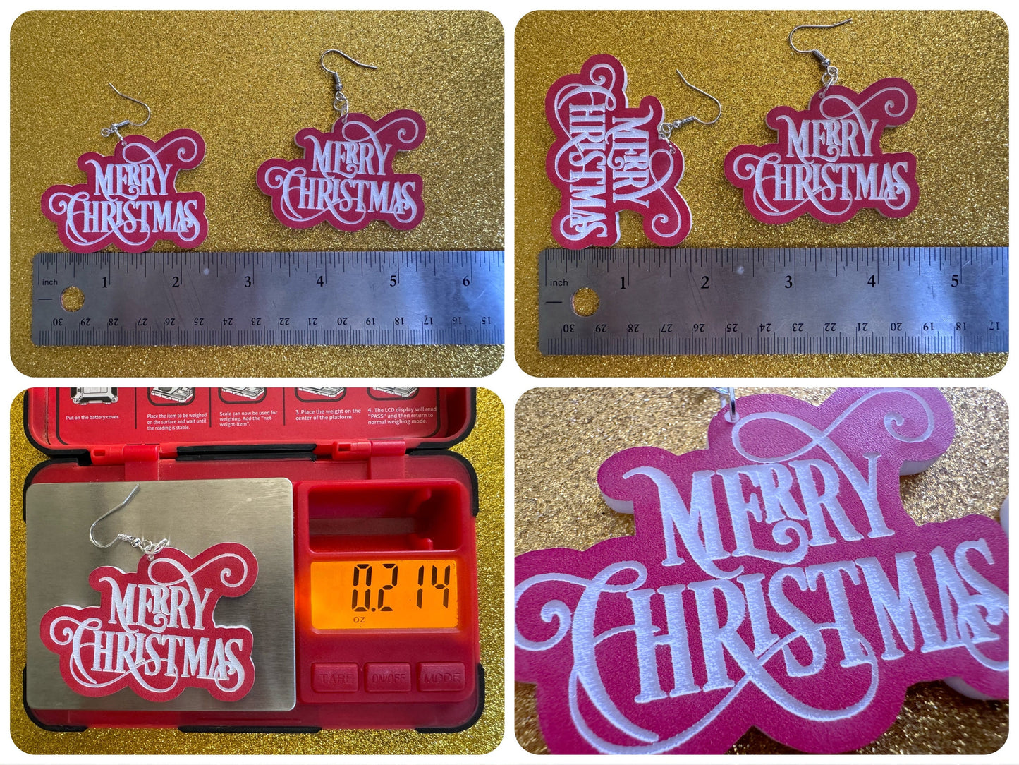 Merry Christmas Earrings: Laser Cut Acrylic Xmas Text Earrings, X-mas, Winter Holidays, Santa Claus, Presents, Best Gifts for Her/Him/Them