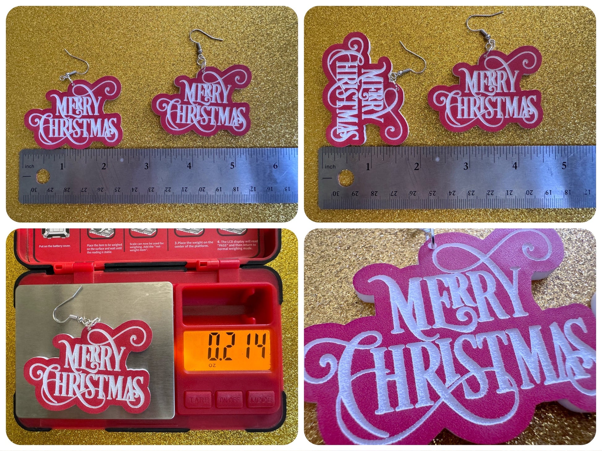 Merry Christmas Earrings: Laser Cut Acrylic Xmas Text Earrings, X-mas, Winter Holidays, Santa Claus, Presents, Best Gifts for Her/Him/Them