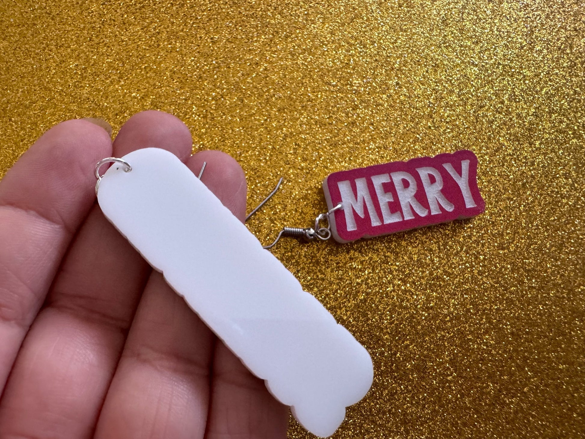 Merry Christmas Earrings: Laser Cut Acrylic Xmas Text Earrings, X-mas, Winter Holidays, Santa Claus, Presents, Best Gifts for Her/Him/Them