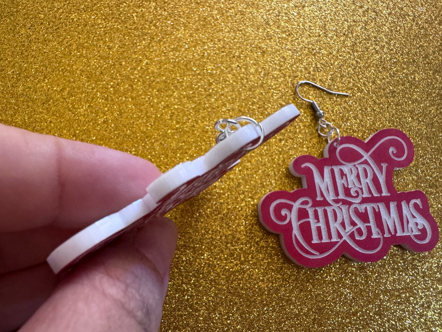 Merry Christmas Earrings: Laser Cut Acrylic Xmas Text Earrings, X-mas, Winter Holidays, Santa Claus, Presents, Best Gifts for Her/Him/Them