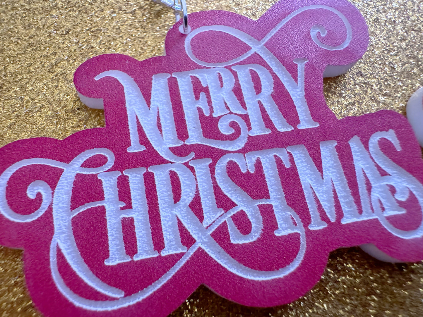 Merry Christmas Earrings: Laser Cut Acrylic Xmas Text Earrings, X-mas, Winter Holidays, Santa Claus, Presents, Best Gifts for Her/Him/Them