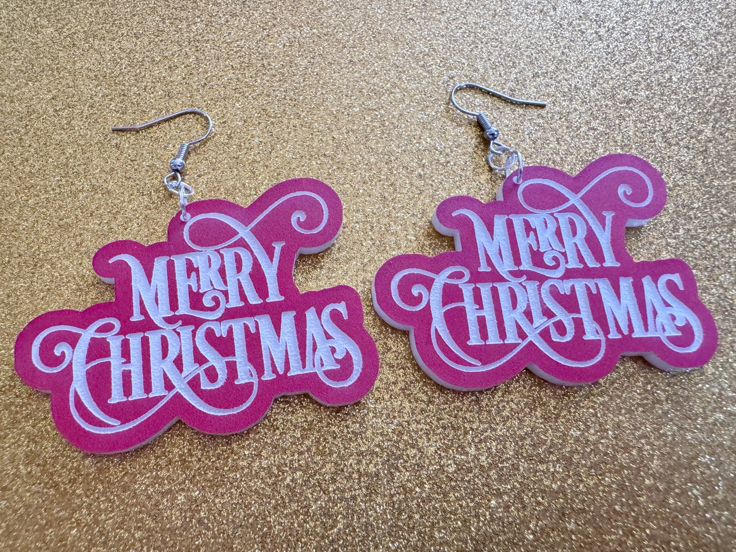 Merry Christmas Earrings: Laser Cut Acrylic Xmas Text Earrings, X-mas, Winter Holidays, Santa Claus, Presents, Best Gifts for Her/Him/Them