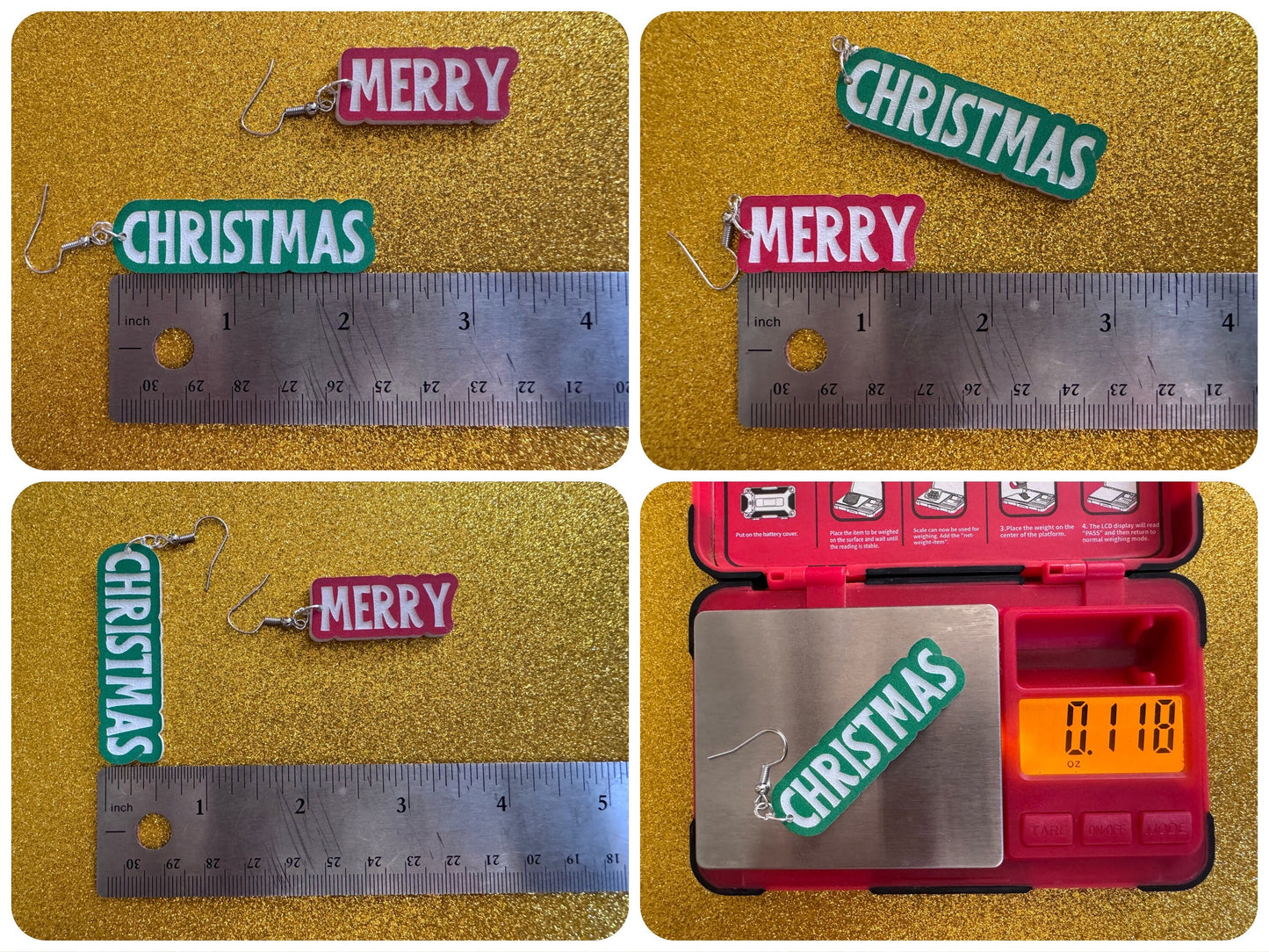Merry Christmas Earrings: Laser Cut Acrylic Xmas Text Earrings, X-mas, Winter Holidays, Santa Claus, Presents, Best Gifts for Her/Him/Them