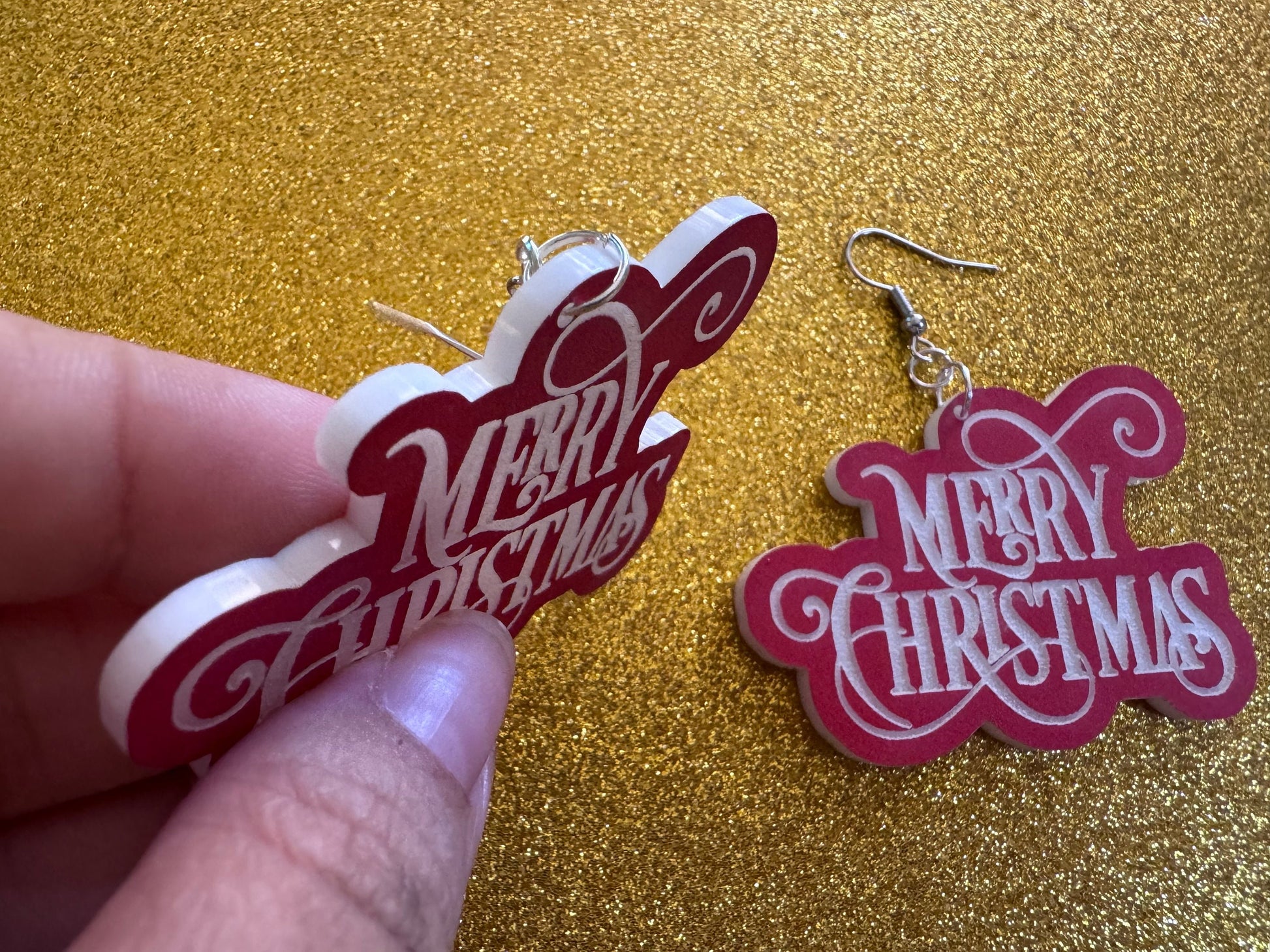 Merry Christmas Earrings: Laser Cut Acrylic Xmas Text Earrings, X-mas, Winter Holidays, Santa Claus, Presents, Best Gifts for Her/Him/Them