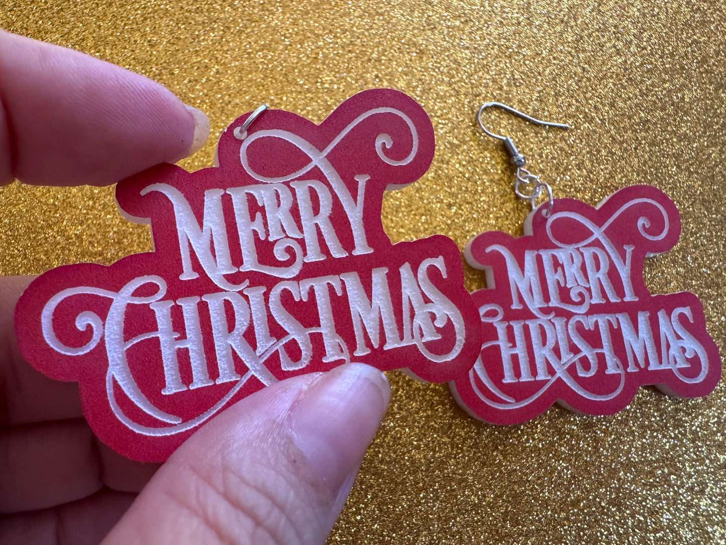 Merry Christmas Earrings: Laser Cut Acrylic Xmas Text Earrings, X-mas, Winter Holidays, Santa Claus, Presents, Best Gifts for Her/Him/Them