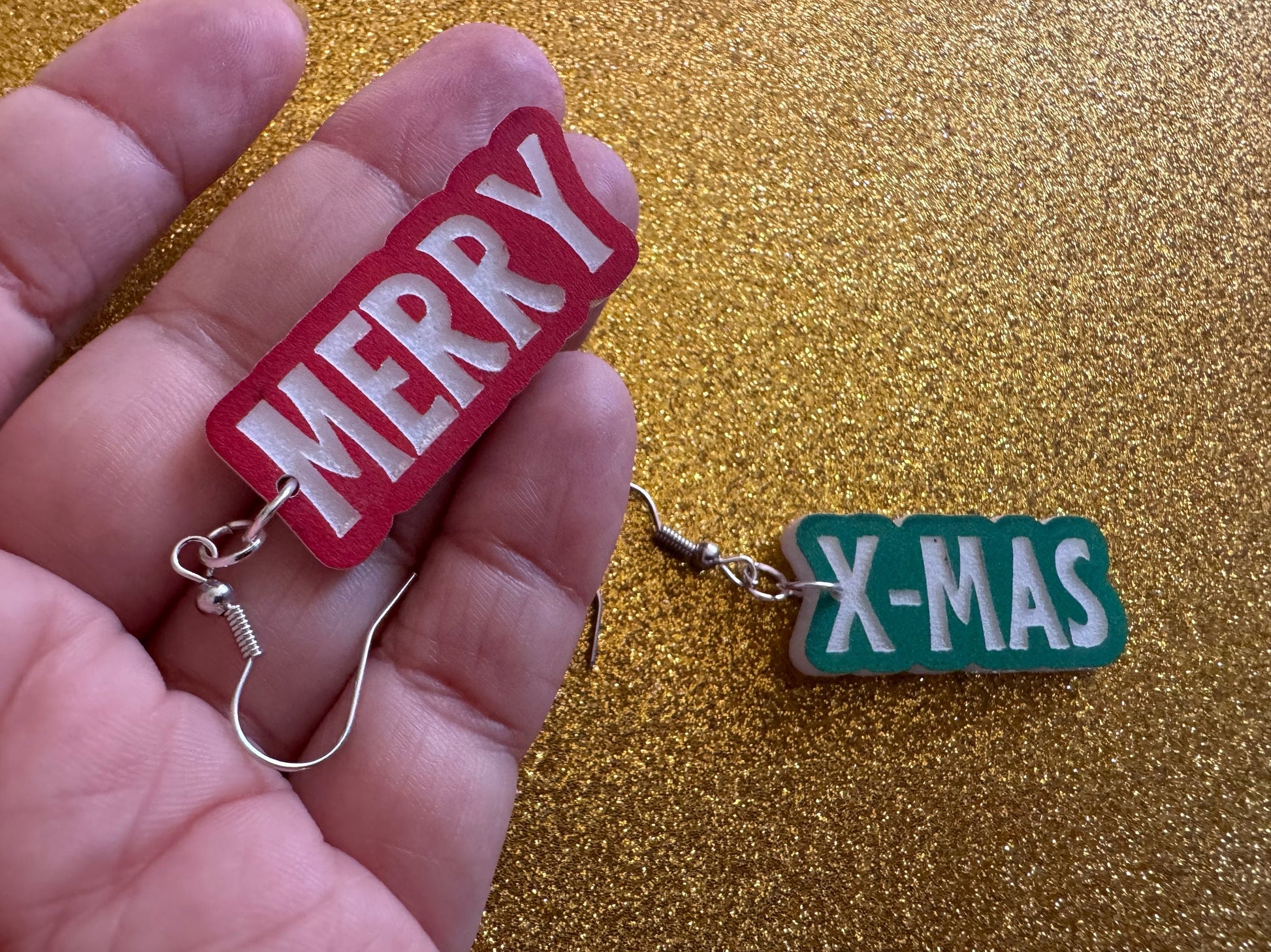 Merry X-mas Earrings: Laser Cut Acrylic Christmas Text Earrings, Xmas, Winter Holidays, Santa Claus, Presents, Best Gifts for Her/Him/Them