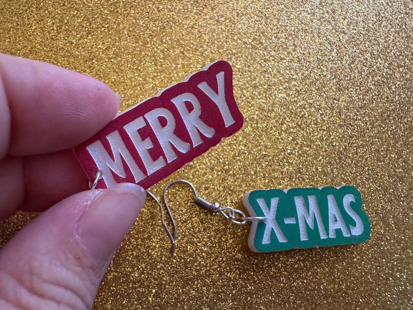 Merry X-mas Earrings: Laser Cut Acrylic Christmas Text Earrings, Xmas, Winter Holidays, Santa Claus, Presents, Best Gifts for Her/Him/Them