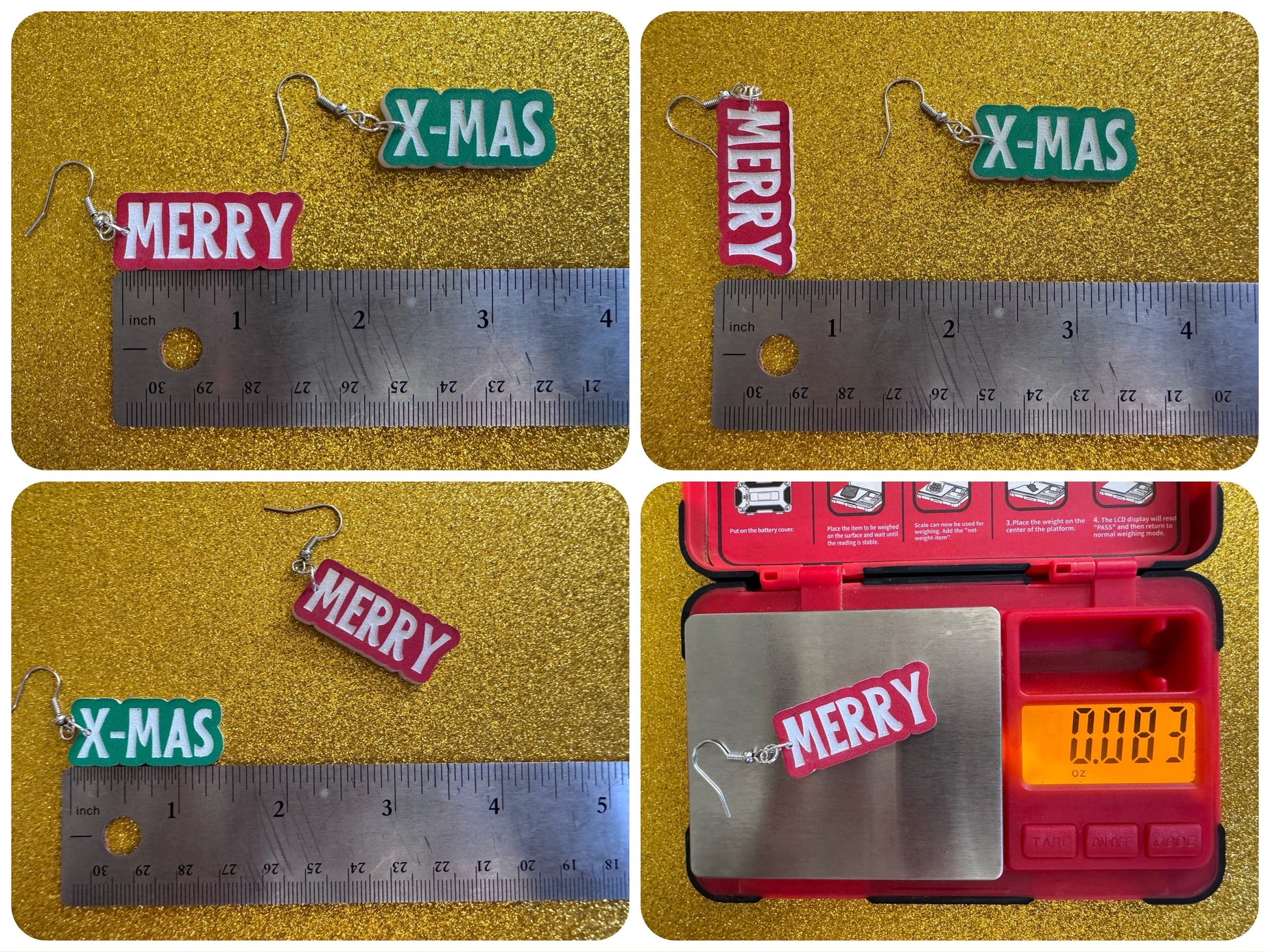 Merry X-mas Earrings: Laser Cut Acrylic Christmas Text Earrings, Xmas, Winter Holidays, Santa Claus, Presents, Best Gifts for Her/Him/Them