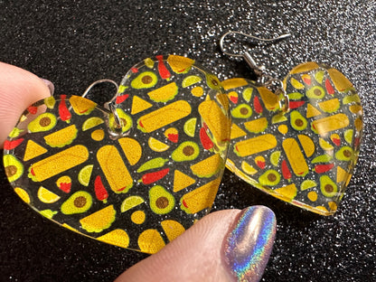 Mexican Food Earrings: Laser Cut Acrylic Tacos, Burritos, Guacamole, Avocado, Chips, Chili Pepper, Lime, Cuisine Best Gifts for Her/Him/Them