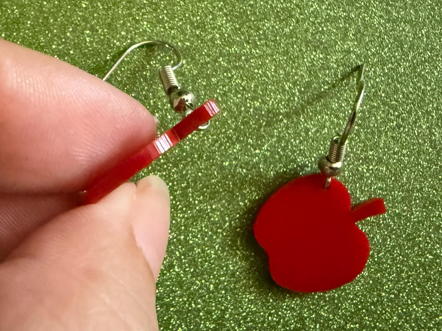 Mini Apple Earrings: Laser Cut Acrylic Apples, Fruit, Fall, Food Earrings, Teacher Present, Red Apples, Autumn, Best Gifts for Her/Him/Them