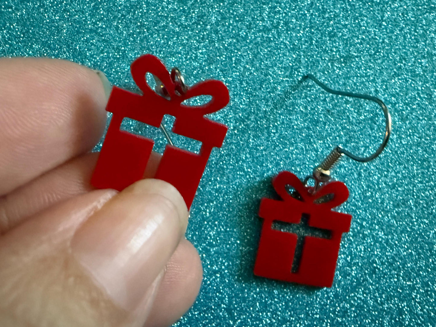 Mini Christmas Present Earrings: Laser Cut Acrylic Presents, Xmas, X-mas, Box with Bow, Giving, Love, Birthday, Best Gifts for Her/Him/Them